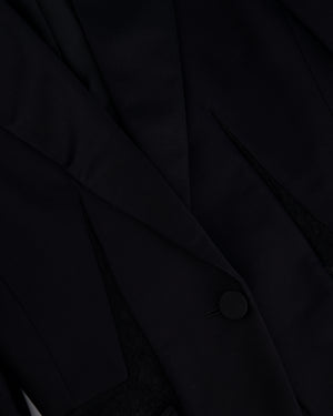 Alexander McQueen Black Silk Blazer Jacket with Lace Details Size IT 44 (UK 12)