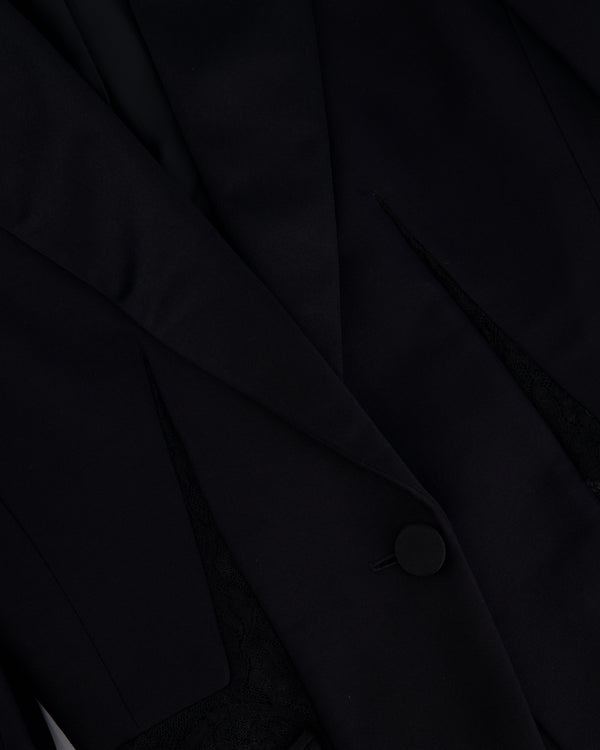 Alexander McQueen Black Silk Blazer Jacket with Lace Details Size IT 44 (UK 12)