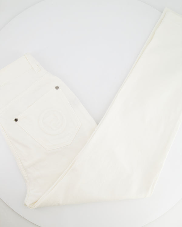 Fendi White Denim Jeans with FF Logo Detail Size IT 42 (UK 10)