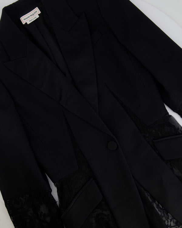 Alexander McQueen Black Silk Blazer Jacket with Lace Details Size IT 44 (UK 12)