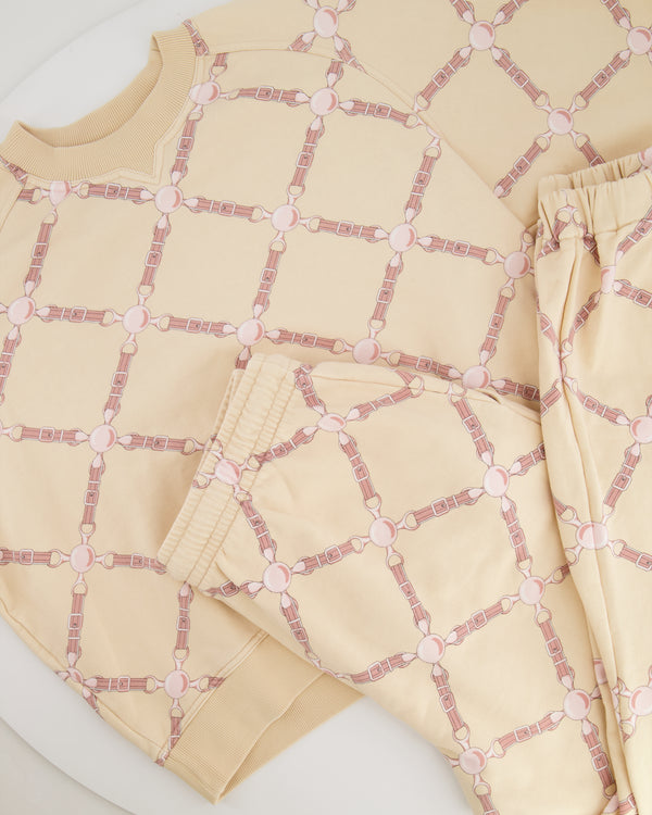 Hermès Beige and Pink 'Grand Tralala' Two-Piece Jumper and Jogger Set Size FR 40 (UK 12)