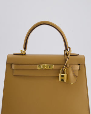 *RARE* Hermès Verso Kelly Sellier 25cm Bag in Biscuit Madame Leather, Blanc Interior with Gold Hardware