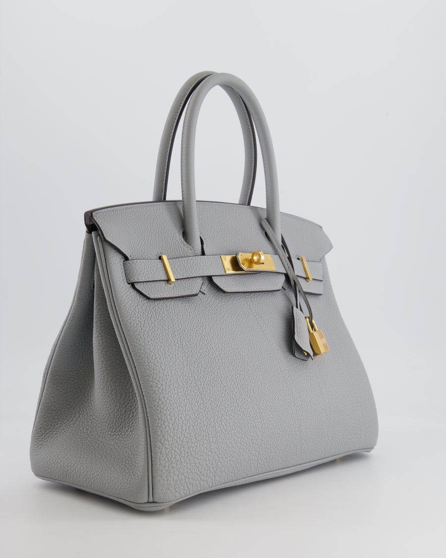 *HOT* Hermes Birkin 30cm Retourne Bag in Bleu Glacier Togo Leather with Gold Hardware