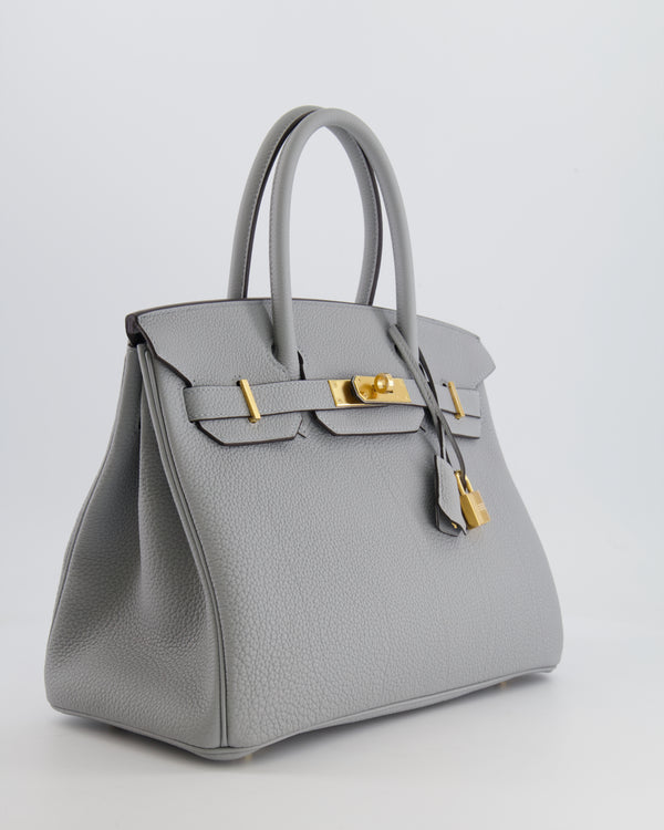 *HOT* Hermes Birkin 30cm Retourne Bag in Bleu Glacier Togo Leather with Gold Hardware