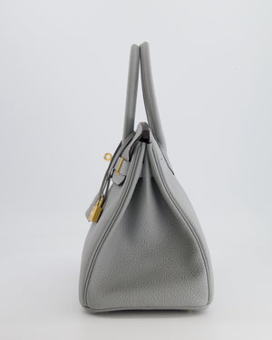 *HOT* Hermes Birkin 30cm Retourne Bag in Bleu Glacier Togo Leather with Gold Hardware