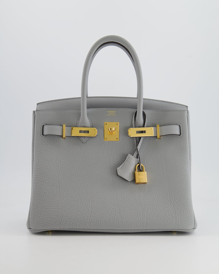 *HOT* Hermes Birkin 30cm Retourne Bag in Bleu Glacier Togo Leather with Gold Hardware