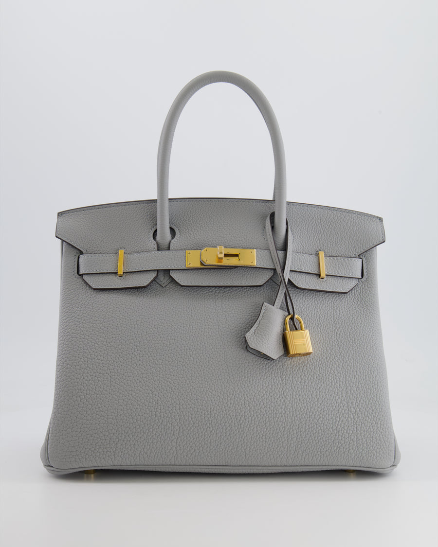 *HOT* Hermes Birkin 30cm Retourne Bag in Bleu Glacier Togo Leather with Gold Hardware