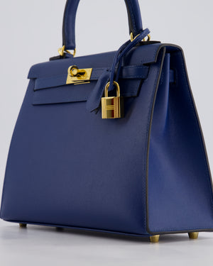 Hermès Kelly 25cm Sellier in Deep Blue Veau Madame Leather with Gold Hardware