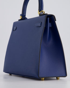 Hermès Kelly 25cm Sellier in Deep Blue Veau Madame Leather with Gold Hardware