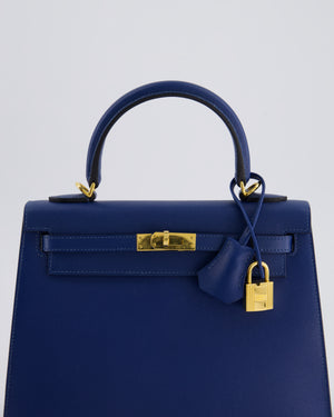 Hermès Kelly 25cm Sellier in Deep Blue Veau Madame Leather with Gold Hardware