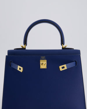Hermès Kelly 25cm Sellier in Deep Blue Veau Madame Leather with Gold Hardware