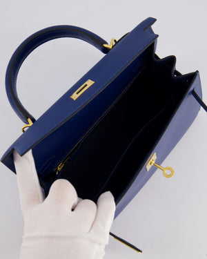 Hermès Kelly 25cm Sellier in Deep Blue Veau Madame Leather with Gold Hardware
