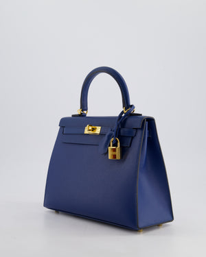 Hermès Kelly 25cm Sellier in Deep Blue Veau Madame Leather with Gold Hardware