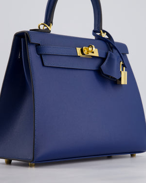 Hermès Kelly 25cm Sellier in Deep Blue Veau Madame Leather with Gold Hardware