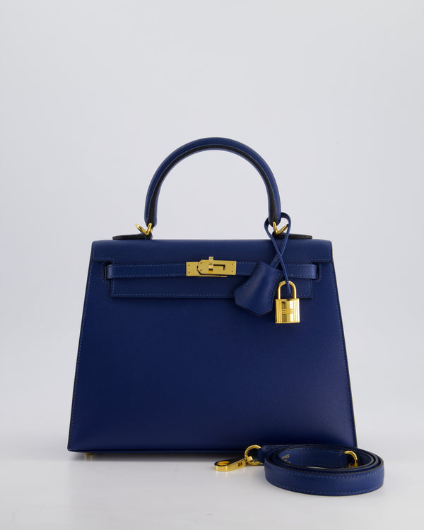 Hermès Kelly 25cm Sellier in Deep Blue Veau Madame Leather with Gold Hardware