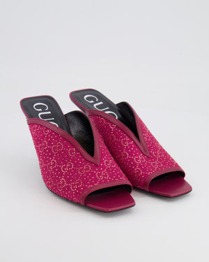 Gucci Pink GG Embellished Heeled Mules with Back Crystal Logo Detail Size EU 39.5