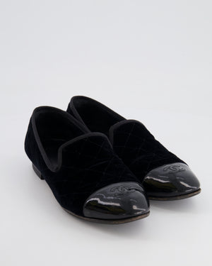Chanel Black Quilted Velvet and Patent Leather Loafers with CC Logo Detail Size EU 40C