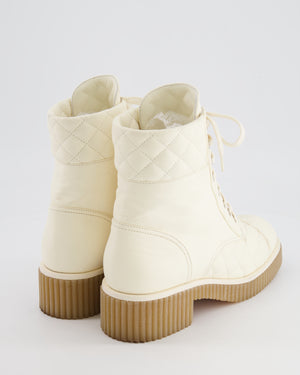 Chanel Cream Leather Quilted Boots with CC Logo Detail Size EU 40