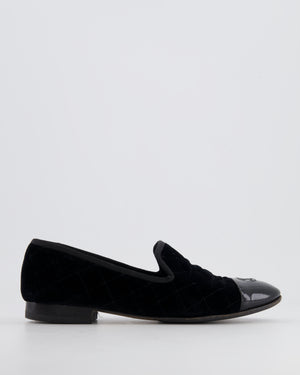 Chanel Black Quilted Velvet and Patent Leather Loafers with CC Logo Detail Size EU 40C