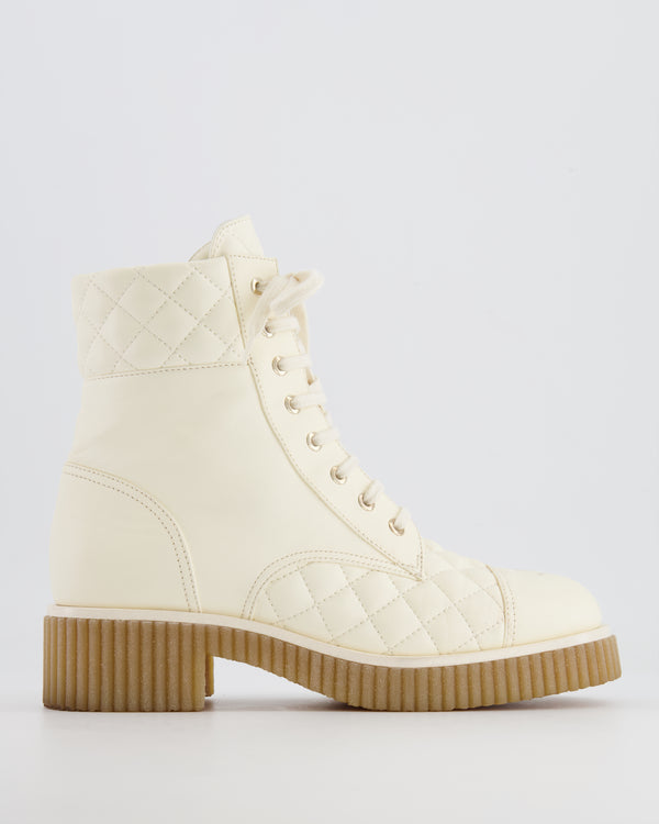 Chanel Cream Leather Quilted Boots with CC Logo Detail Size EU 40