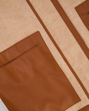 *RUNWAY* Hermès SS 2022 Beige, Brown Leather and Linen Coat with Palladium Details Size FR 36 (UK 8) RRP £10,200