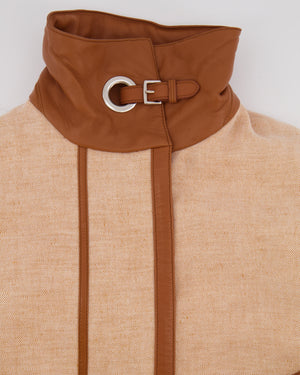 *RUNWAY* Hermès SS 2022 Beige, Brown Leather and Linen Coat with Palladium Details Size FR 36 (UK 8) RRP £10,200