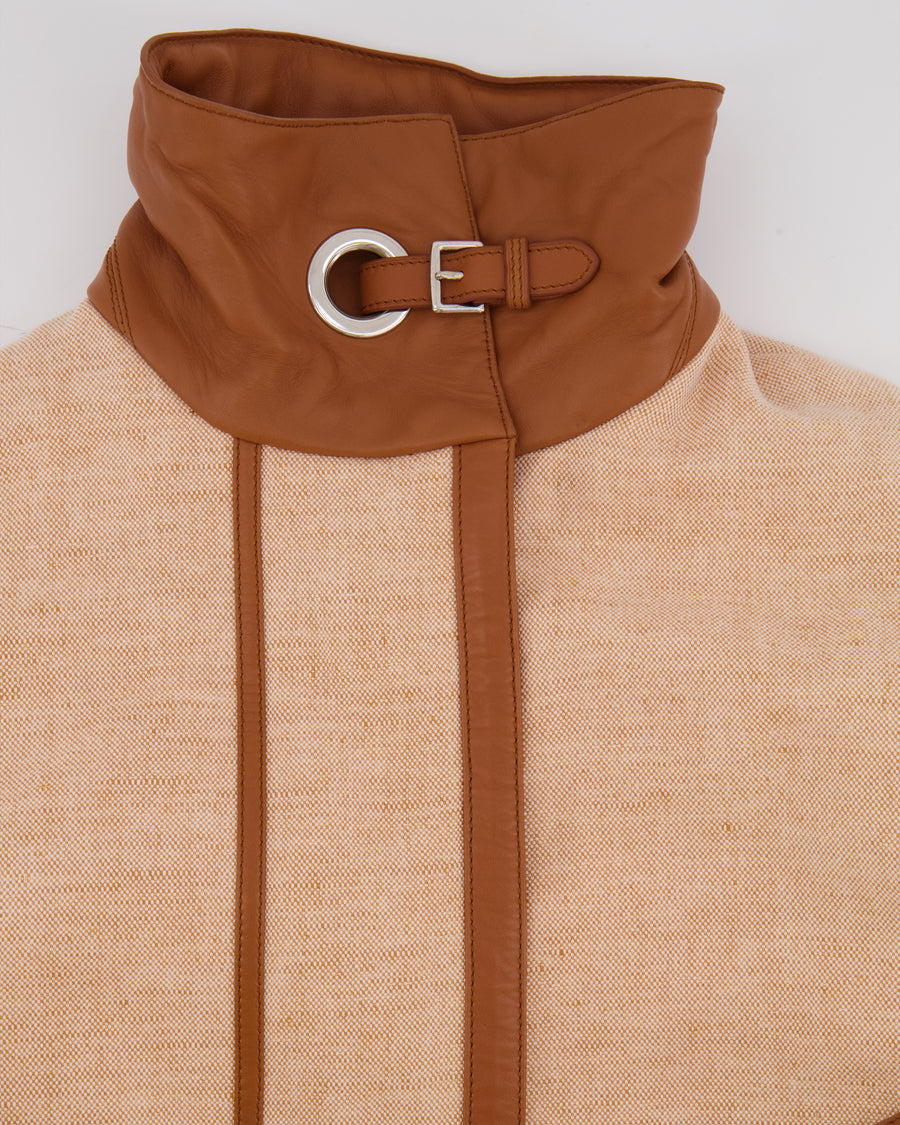 *RUNWAY* Hermès SS 2022 Beige, Brown Leather and Linen Coat with Palladium Details Size FR 36 (UK 8) RRP £10,200