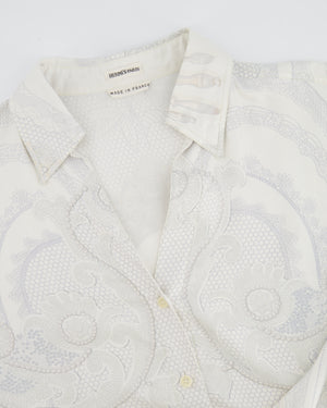 Hermès White and Grey "Doigts de fée" Silk Printed Shirt Size FR 38 (UK 10)