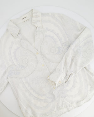 Hermès White and Grey "Doigts de fée" Silk Printed Shirt Size FR 38 (UK 10)