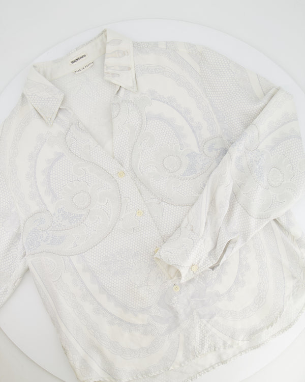 Hermès White and Grey "Doigts de fée" Silk Printed Shirt Size FR 38 (UK 10)