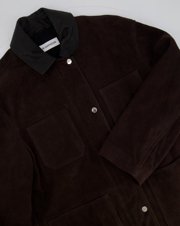 Nour Hammour Brown Suede Barn Leather Jacket with Black Leather Collar Size FR 36 (UK 8) RRP £1,250