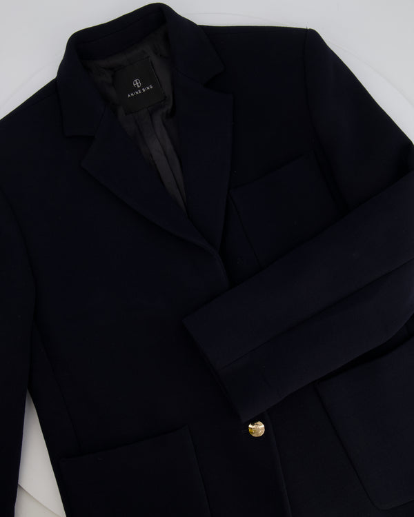 Anine Bing Black Wool Jacket with Gold Logo Buttons Size S (UK 8) RRP £560