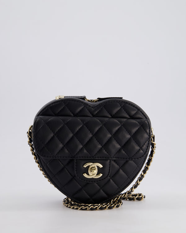 Chanel 22S Black Medium Heart Bag in Lambskin Leather with Champagne Gold Hardware