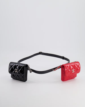 Chanel Cruise 2020 Black and Red Patent Leather Mini Dual Twin Belt Bag