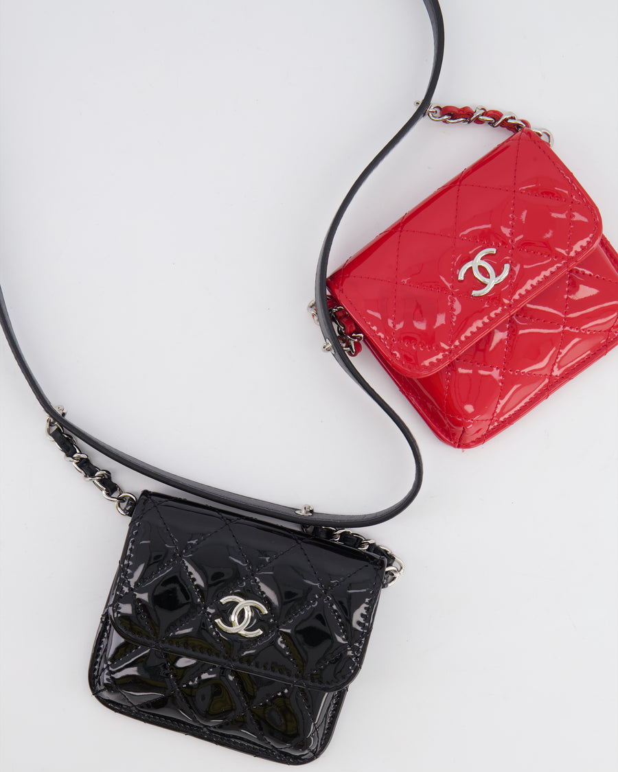 Chanel Cruise 2020 Black and Red Patent Leather Mini Dual Twin Belt Bag