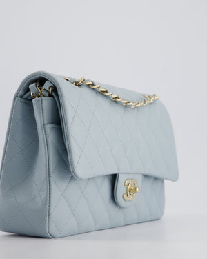 *HOT* Chanel Baby Blue Medium Classic Double Flap Bag in Caviar Leather with Champagne Gold Hardware