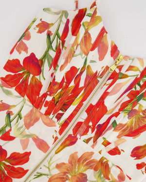 Zimmemann White and Orange Printed Floral Midi Dress Size 2 (UK 10/12)