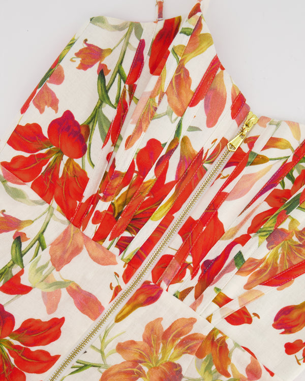 Zimmemann White and Orange Printed Floral Midi Dress Size 2 (UK 10/12)