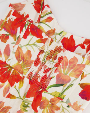 Zimmemann White and Orange Printed Floral Midi Dress Size 2 (UK 10/12)