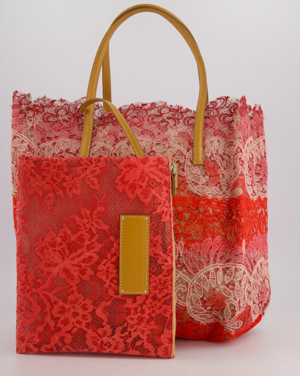 Ermanno Scervino Pink and Red Lace Tote Bag