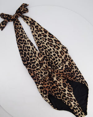Ganni Leopard Print Neck Tie One-Piece Swimsuit Size IT 38 (UK 6)