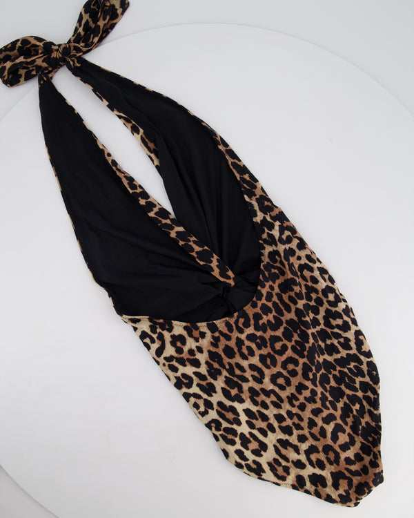 Ganni Leopard Print Neck Tie One-Piece Swimsuit Size IT 38 (UK 6)