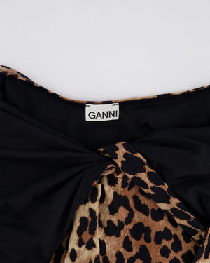 Ganni Leopard Print Neck Tie One-Piece Swimsuit Size IT 38 (UK 6)
