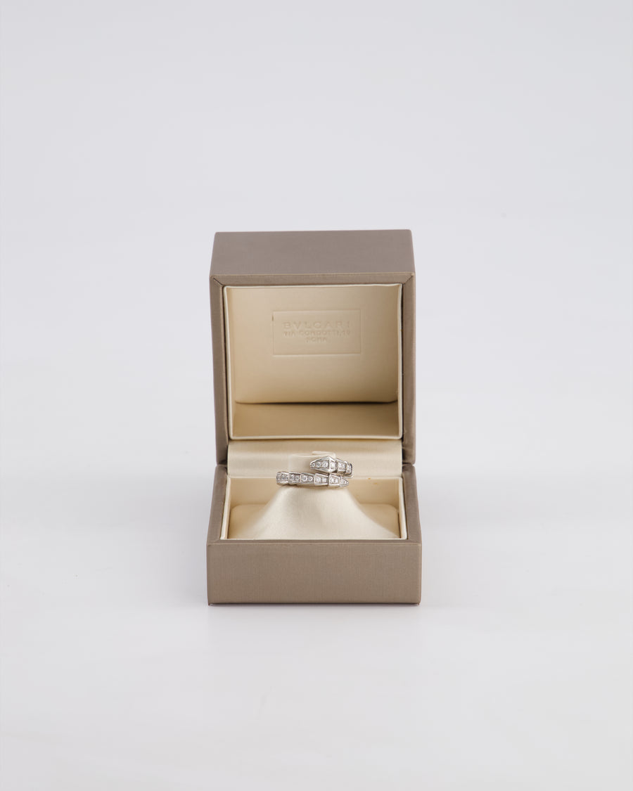 Blvgari Serpenti Viper One-Coil 18K White Gold Ring with Full Pavé Ring Size L