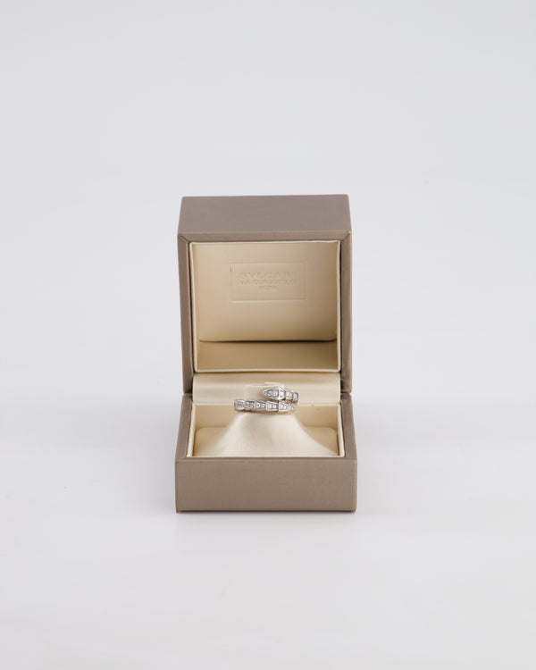 Blvgari Serpenti Viper One-Coil 18K White Gold Ring with Full Pavé Ring Size L