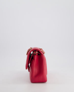 Chanel Raspberry Chevron Small Classic Double Flap Bag in Lambskin Leather with Champagne Gold Hardware