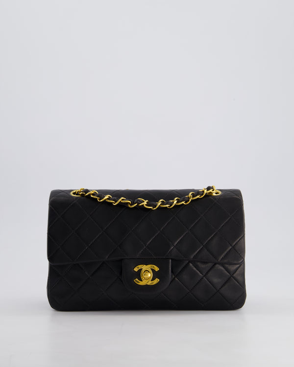 *EXCELLENT VINTAGE* Chanel Vintage Black Small Classic Double Flap Bag in Lambskin Leather with 24k Gold Hardware