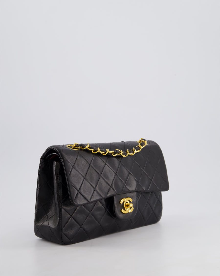 *EXCELLENT VINTAGE* Chanel Vintage Black Small Classic Double Flap Bag in Lambskin Leather with 24k Gold Hardware