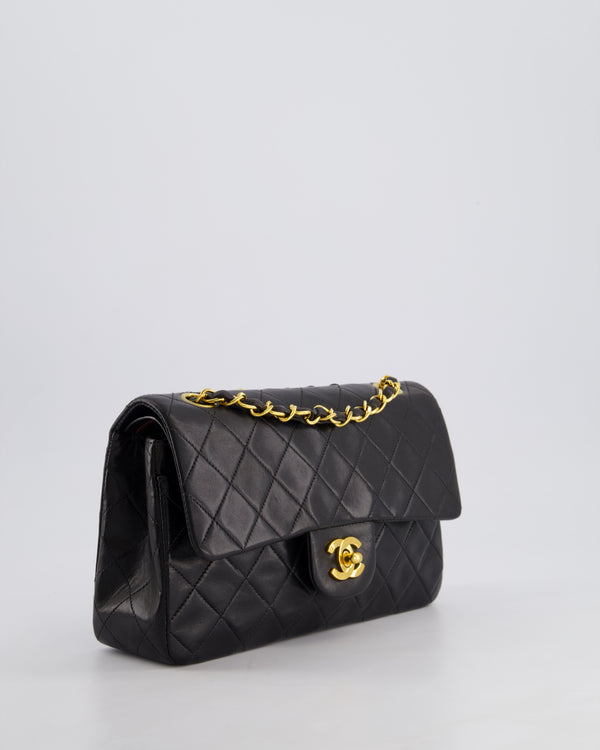 *EXCELLENT VINTAGE* Chanel Vintage Black Small Classic Double Flap Bag in Lambskin Leather with 24k Gold Hardware