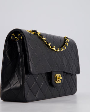 *PERFECT VINTAGE* Chanel Vintage Black Medium Classic Double Flap Bag in Lambskin Leather with 24k Gold Hardware